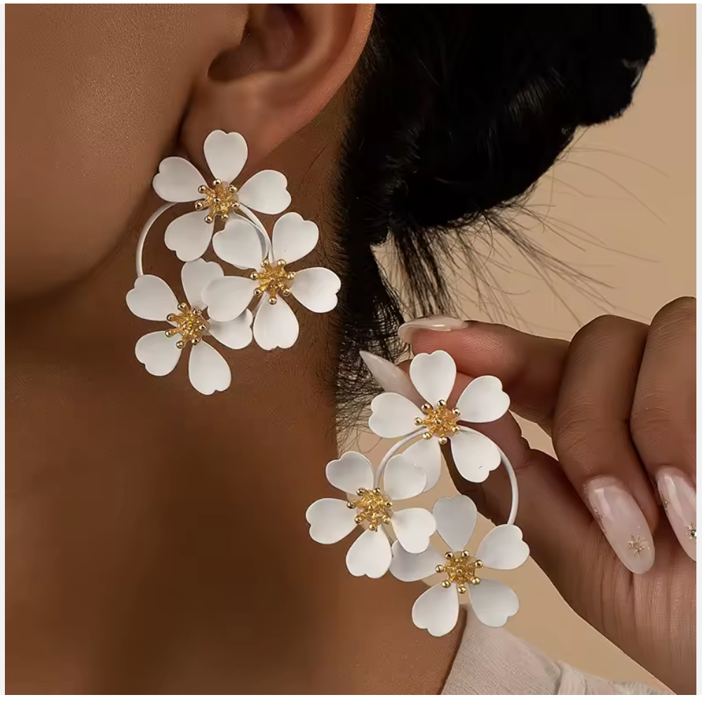 Big Flower Hooped Earrings, Zinc Alloy, Stylish