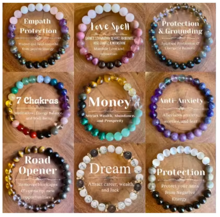 Natural Stone Beaded Bracelet, 8mm, Elastic Handmade Trendy Jewellery