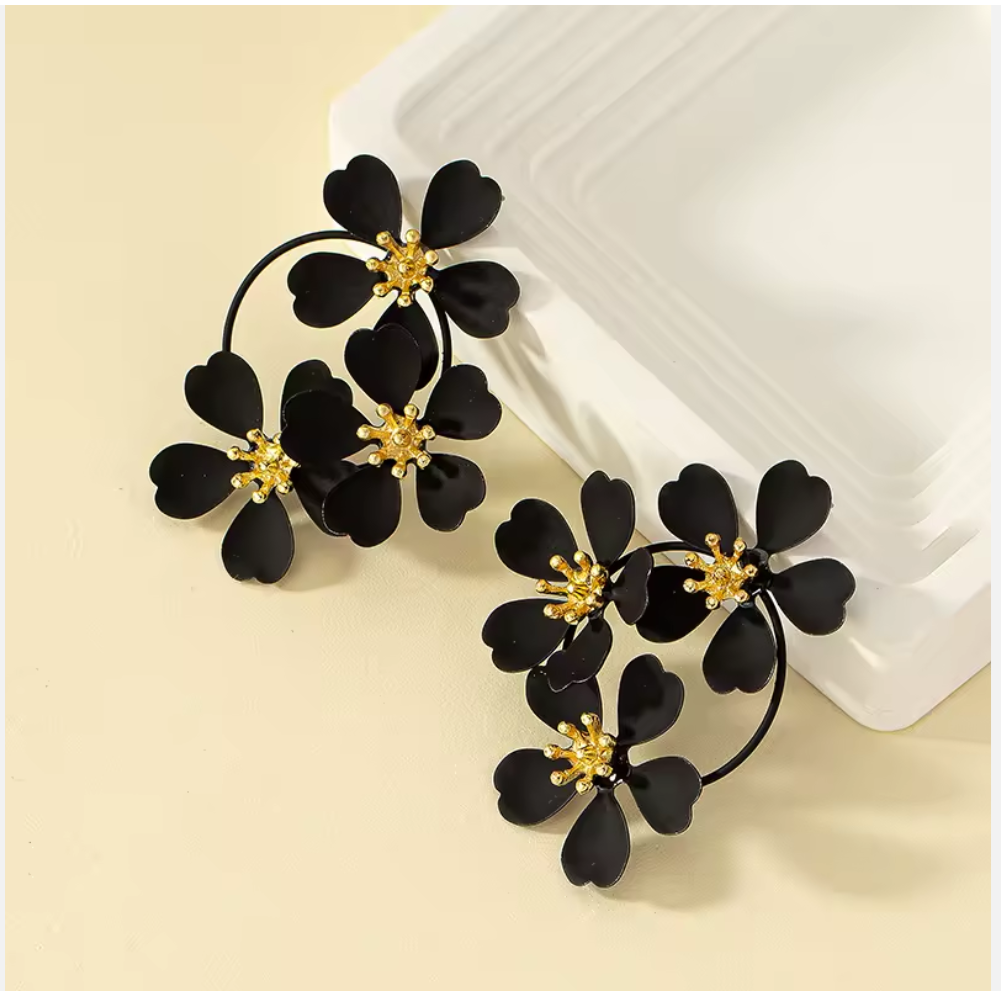 Big Flower Hooped Earrings, Zinc Alloy, Stylish