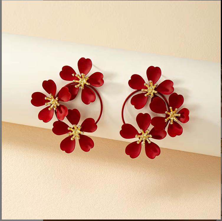 Big Flower Hooped Earrings, Zinc Alloy, Stylish
