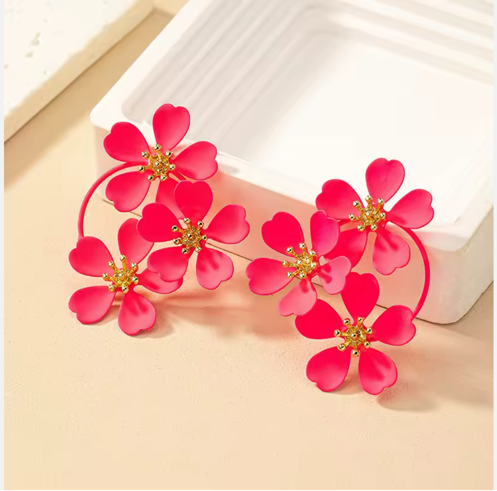 Big Flower Hooped Earrings, Zinc Alloy, Stylish