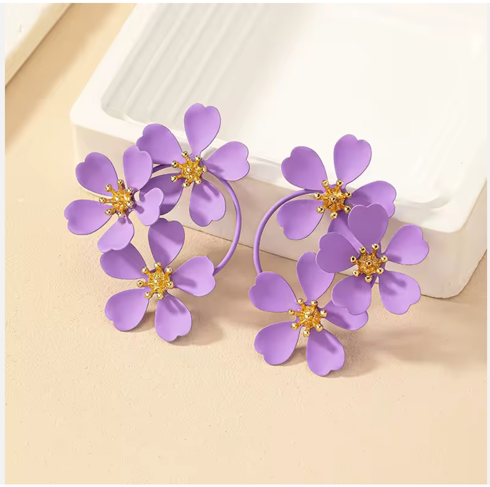 Big Flower Hooped Earrings, Zinc Alloy, Stylish