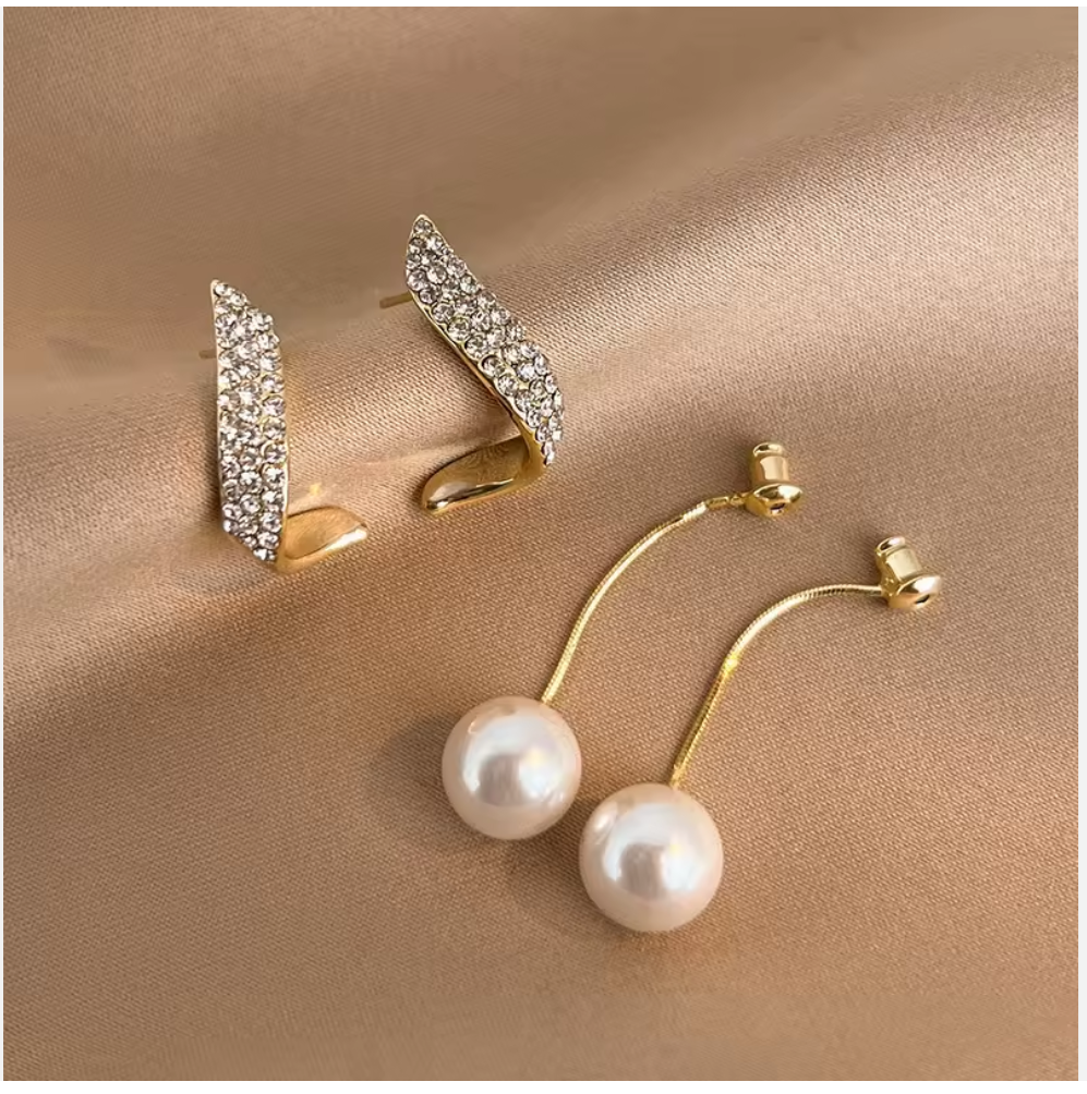 Pearl Drop earrings, featuring crystal and rhinestone embellishments