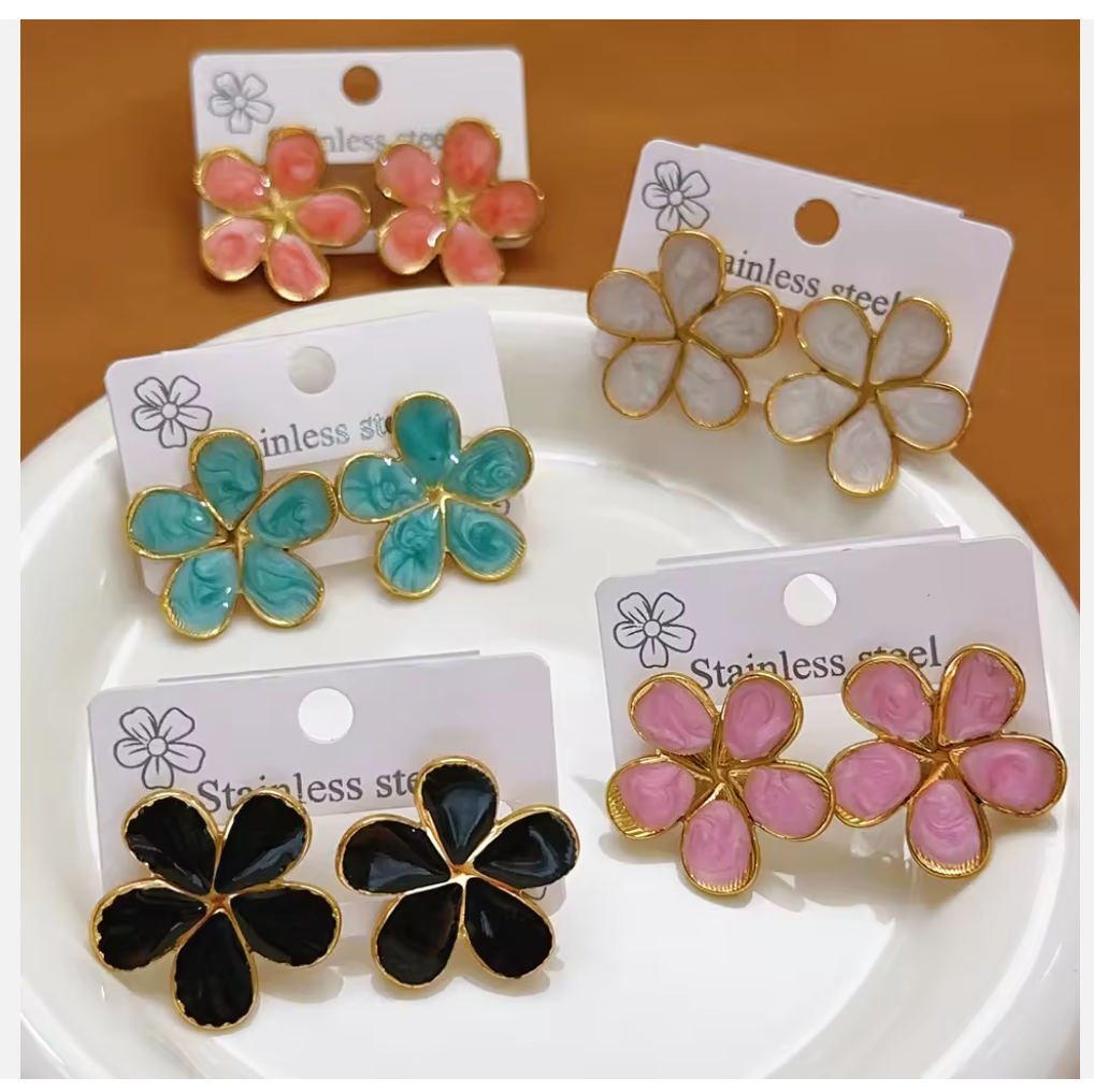 Flower Stud Earrings, Fashionable, Simple Stainless Steel, Metal Flower Shaped, Plum blossoms