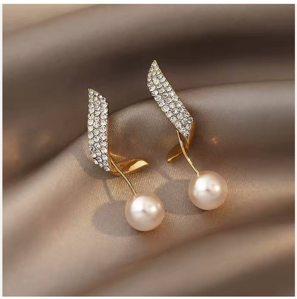 Pearl Drop earrings, featuring crystal and rhinestone embellishments