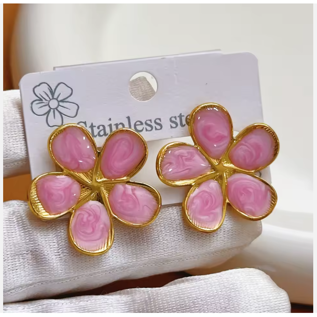 Flower Stud Earrings, Fashionable, Simple Stainless Steel, Metal Flower Shaped, Plum blossoms