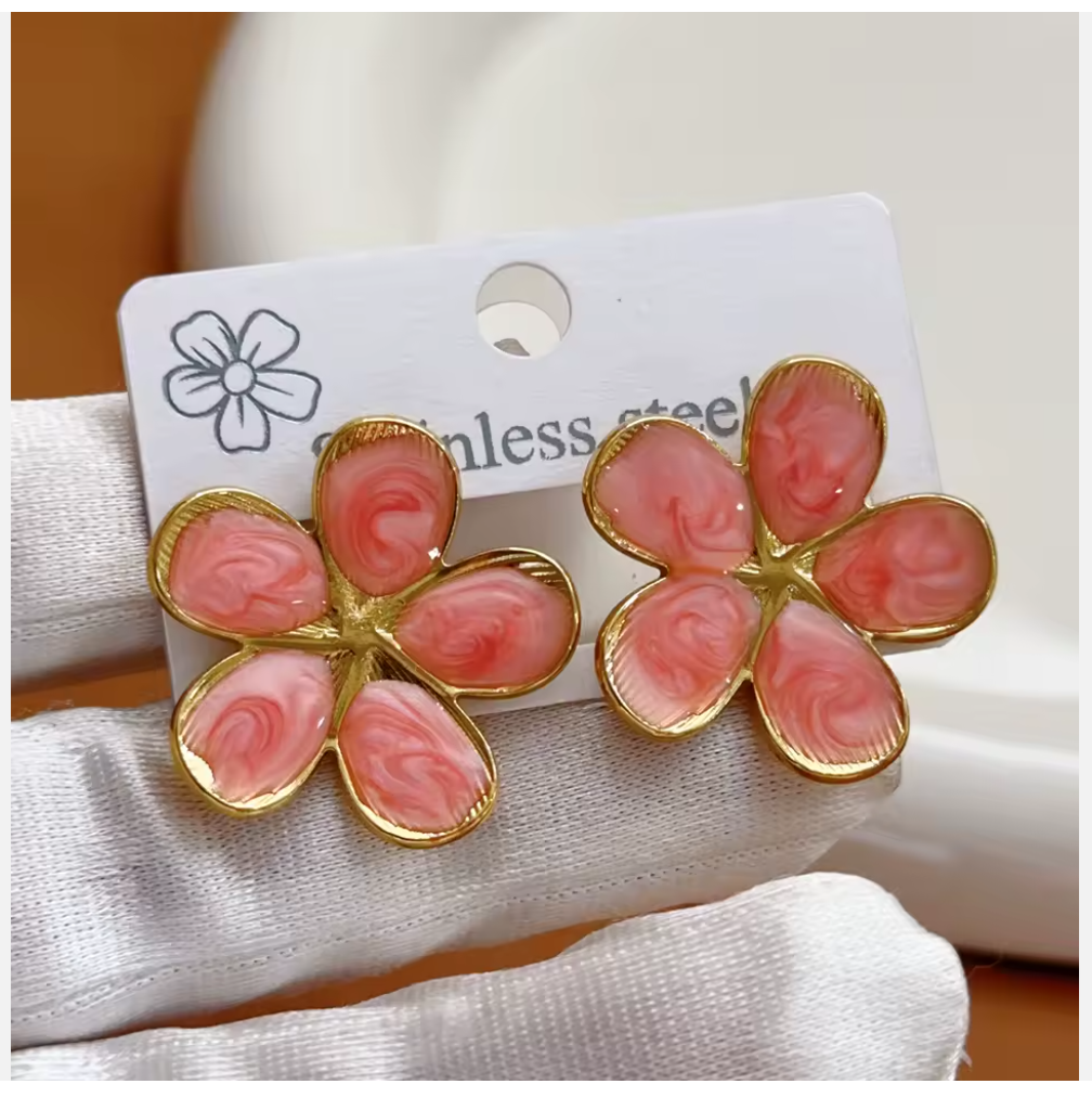 Flower Stud Earrings, Fashionable, Simple Stainless Steel, Metal Flower Shaped, Plum blossoms